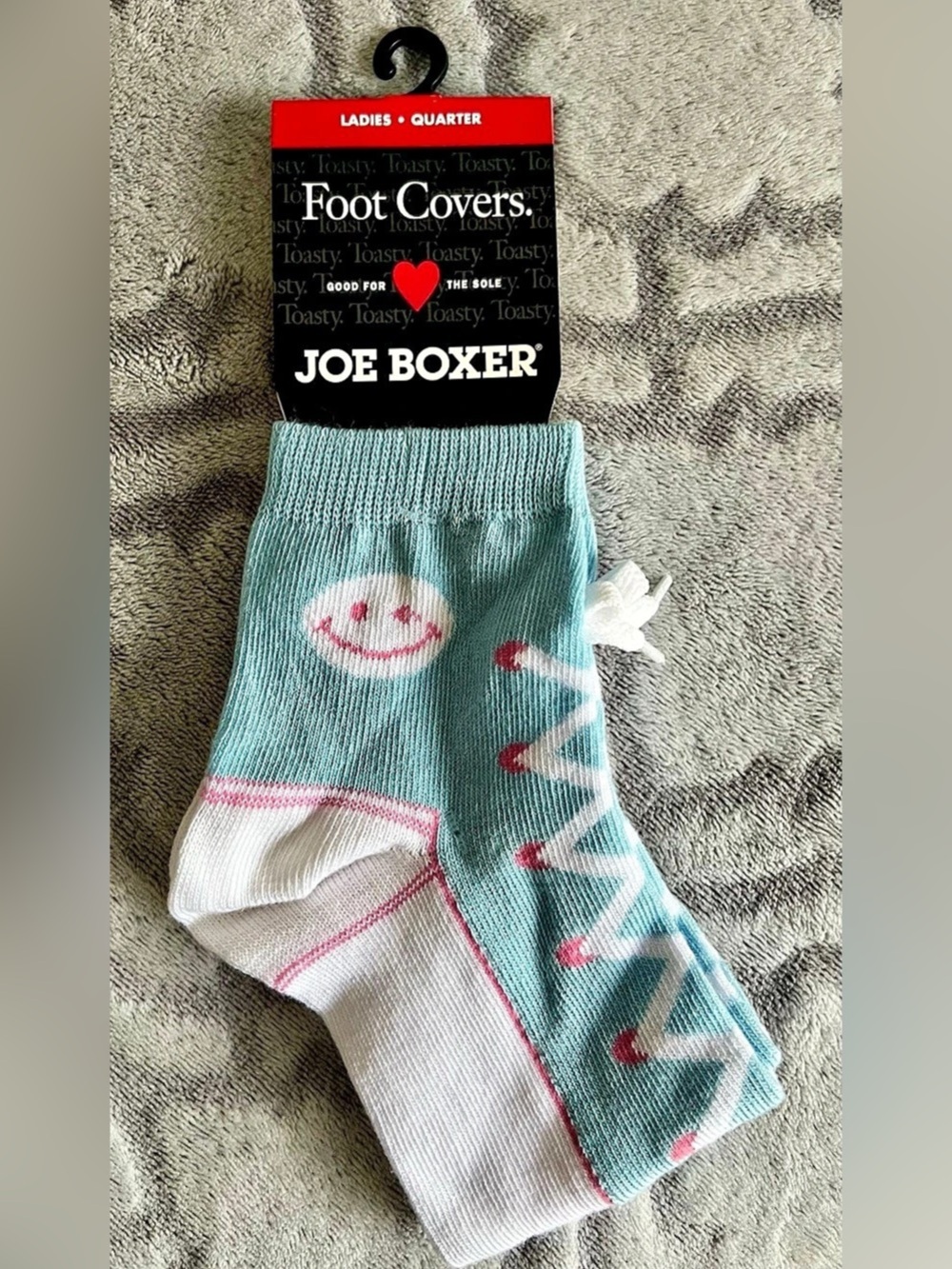 Vintage Y2K Joe Boxer Smiley Face Sneaker Lace Quarter Socks Blue Pink NWT